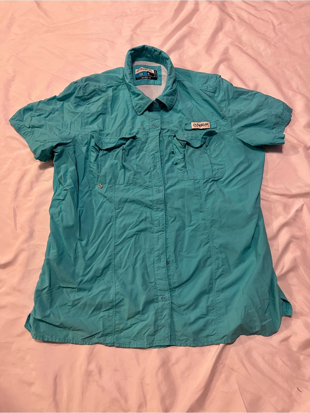 Magellan Outdoors Teal Short-Sleeve Button-Front Fishing Shirt